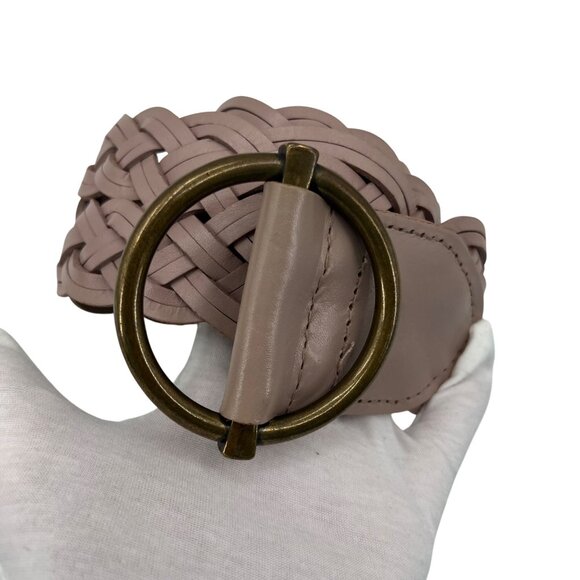 Talbots SMALL Braided Genuine Leather Belt With Brass Ring Buckle In Light Taupe - Picture 1 of 7
